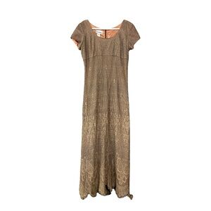 Vintage Dave & Johnny Lace Maxi Dress Metallic Gold 12 Formal Prom Gala Party
